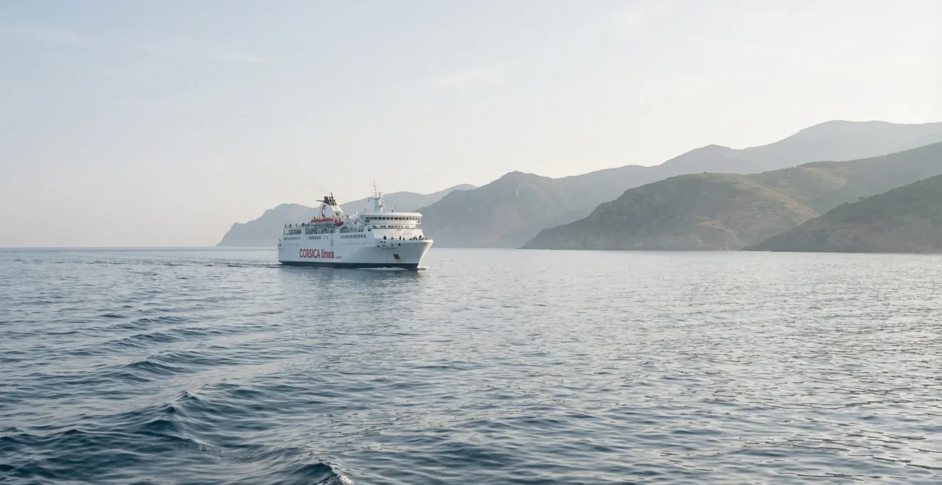 Ferry naviguant vers les côtes corses en Méditerranée
